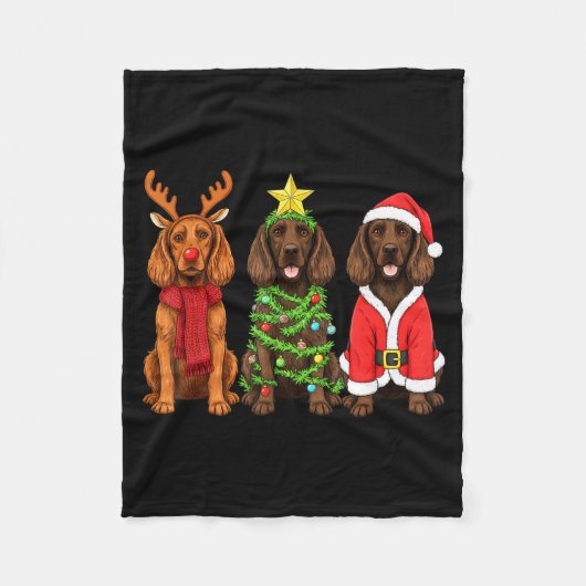 Retro Christmas Boykin Spaniel Santa Reindeer Dog Fleecedecke (Vorderseite)