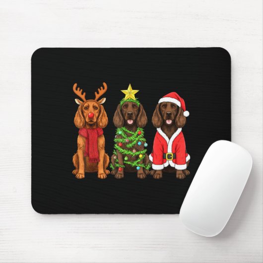Retro Christmas Boykin Spaniel Santa Reindeer Dog Mousepad (Mit Mouse)