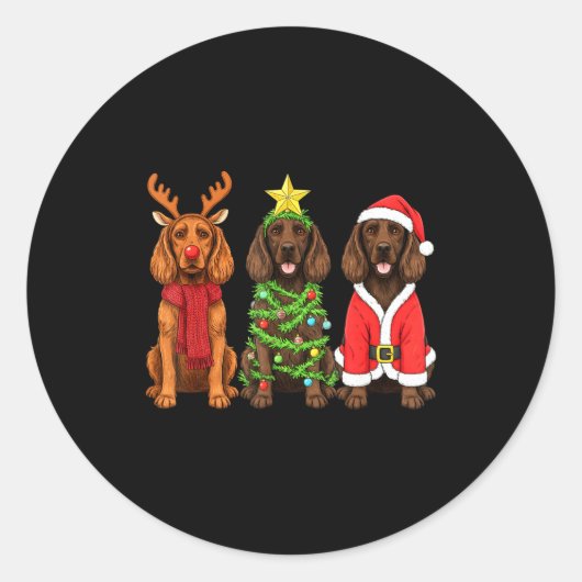 Retro Christmas Boykin Spaniel Santa Reindeer Dog Runder Aufkleber (Vorderseite)