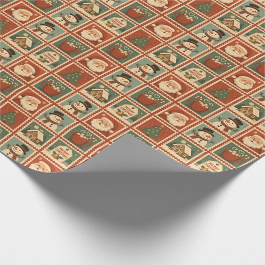 Retro Christmas Briefmarke Collage Geschenkpapier (Ecke)