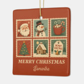 Retro Christmas Briefmarke Collage Keramikornament (Links)