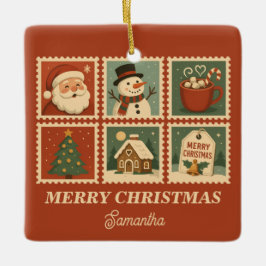 Retro Christmas Briefmarke Collage Keramikornament