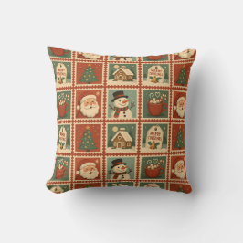 Retro Christmas Briefmarke Collage Kissen