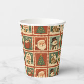 Retro Christmas Briefmarke Collage Pappbecher (Rückseite)