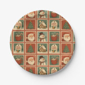 Retro Christmas Briefmarke Collage Pappteller (Vorderseite)