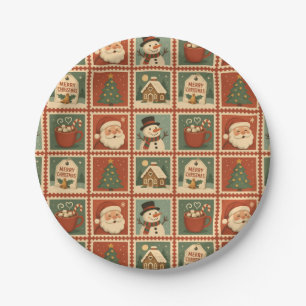 Retro Christmas Briefmarke Collage Pappteller