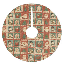 Retro Christmas Briefmarke Collage Polyester Weihnachtsbaumdecke
