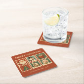 Retro Christmas Briefmarke Collage Rechteckiger Pappuntersetzer (Vor Ort)