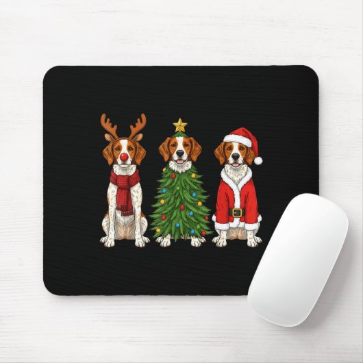 Retro Christmas Brittany Spaniel Santa Reindeer Do Mousepad (Mit Mouse)