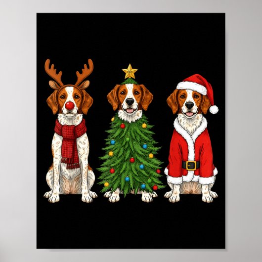 Retro Christmas Brittany Spaniel Santa Reindeer Do Poster (Vorne)