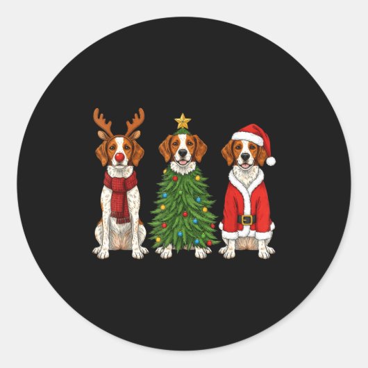 Retro Christmas Brittany Spaniel Santa Reindeer Do Runder Aufkleber (Vorderseite)