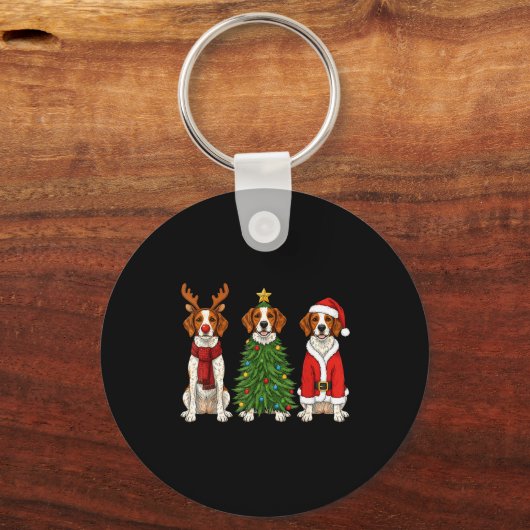 Retro Christmas Brittany Spaniel Santa Reindeer Do Schlüsselanhänger (Vorderseite)