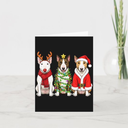 Retro Christmas Bull Terrier Santa Reindeer Dog Lo Karte (Vorderseite)
