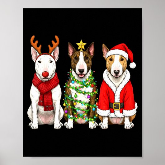 Retro Christmas Bull Terrier Santa Reindeer Dog Lo Poster (Vorne)