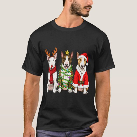 Retro Christmas Bull Terrier Santa Reindeer Dog Lo T-Shirt (Vorderseite)