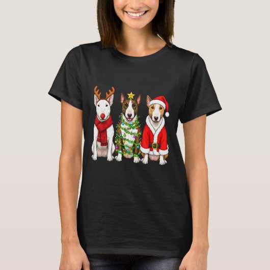 Retro Christmas Bull Terrier Santa Reindeer Dog Lo T-Shirt (Vorderseite)