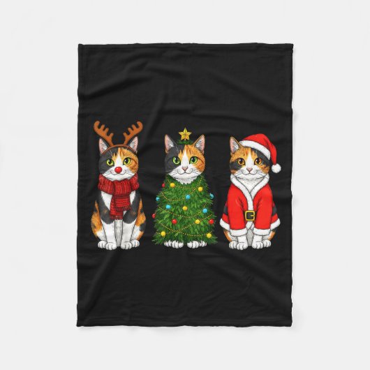 Retro Christmas Calico Cat Santa Reindeer Fleecedecke (Vorderseite)