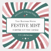 Retro Christmas Candle Label Weihnachtsverpackung Quadratischer Aufkleber (Vorderseite)