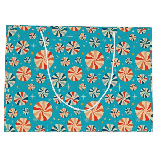 Retro Christmas Candy Cane Blue Große Geschenktüte (Rückseite)