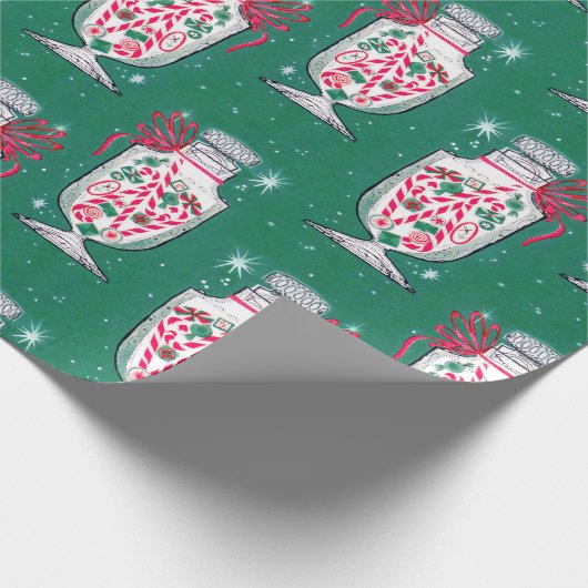 Retro Christmas Candy Jar Geschenkpapier (Ecke)