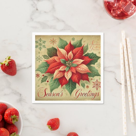 Retro Christmas Card Style Poinsettia Decoupage Serviette (Beispiel)