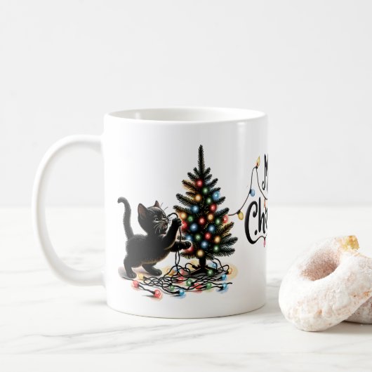 Retro Christmas Cat Kaffeetasse (Mit Donut)