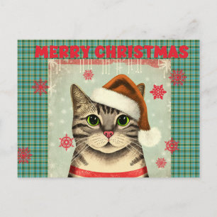Retro Christmas Cat Merry Christmas postcard Postkarte