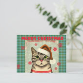 Retro Christmas Cat Merry Christmas postcard Postkarte (Stehend Vorderseite)