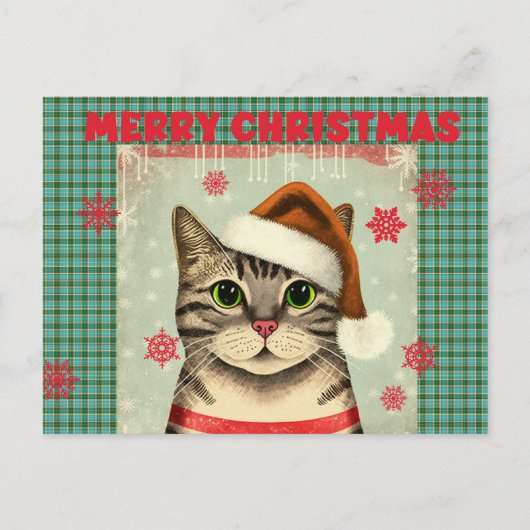Retro Christmas Cat Merry Christmas postcard Postkarte (Vorderseite)