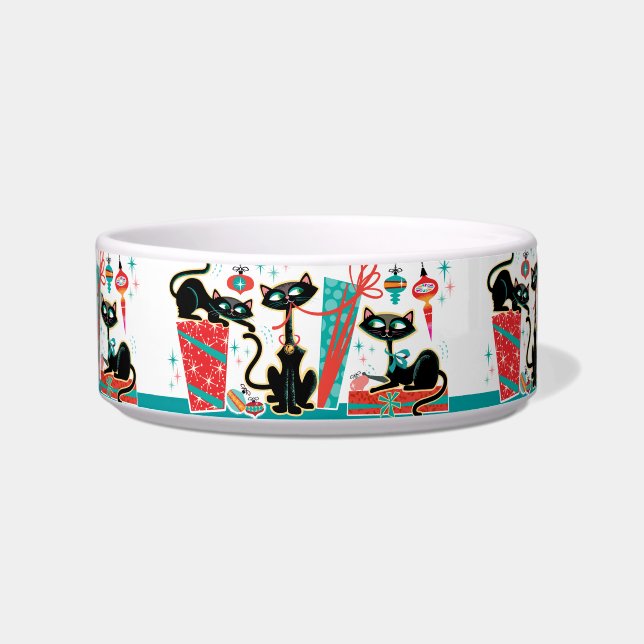 Retro Christmas Cats Food Bowl Napf (Vorderseite)