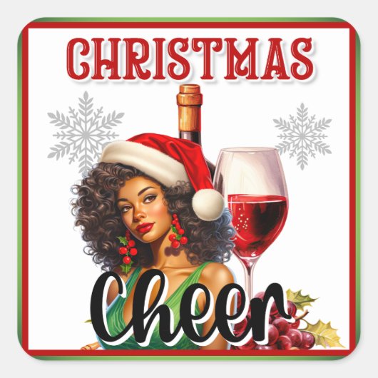 Retro Christmas Cheers Pinup Quadratischer Aufkleber (Vorderseite)