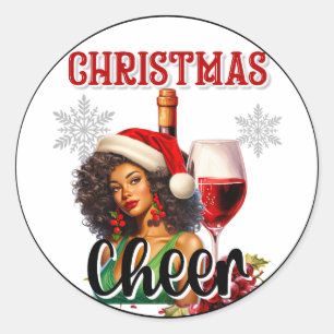 Retro Christmas Cheers Pinup Runder Aufkleber