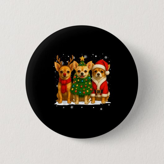 Retro Christmas Chihuahua Santa Reindeer Dog Lover Button (Vorderseite)