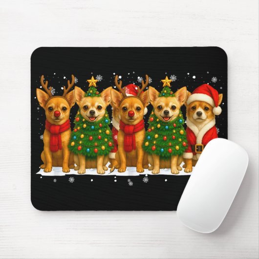 Retro Christmas Chihuahua Santa Reindeer Dog Lover Mousepad (Mit Mouse)