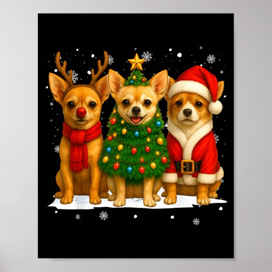 Retro Christmas Chihuahua Santa Reindeer Dog Lover Poster (Vorne)