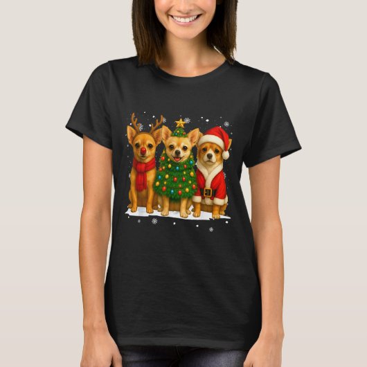 Retro Christmas Chihuahua Santa Reindeer Dog Lover T-Shirt (Vorderseite)