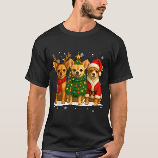 Retro Christmas Chihuahua Santa Reindeer Dog Lover T-Shirt (Vorderseite)