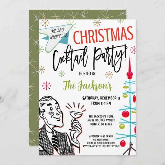 Retro Christmas Cocktail Party Einladung (Vorne/Hinten)