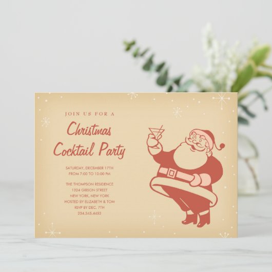Retro Christmas Cocktail Party Einladungen (Stehend Vorderseite)