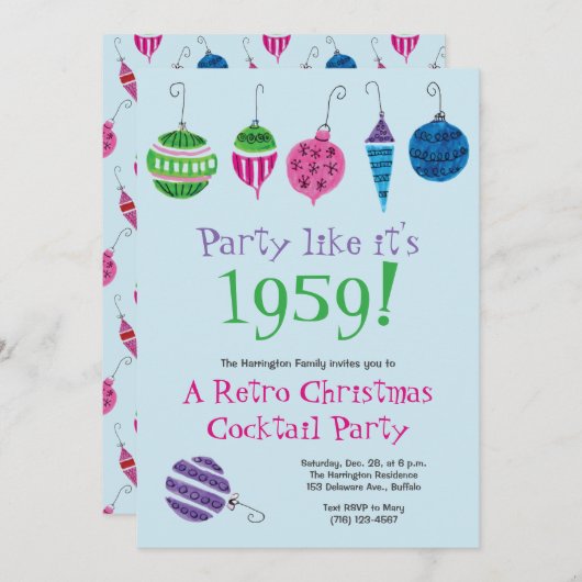 Retro Christmas Cocktail Party Vintag Urlaub Einladung (Vorne/Hinten)