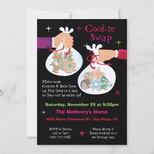 Retro Christmas Cookie Swap Exchange Einladung (Vorderseite)