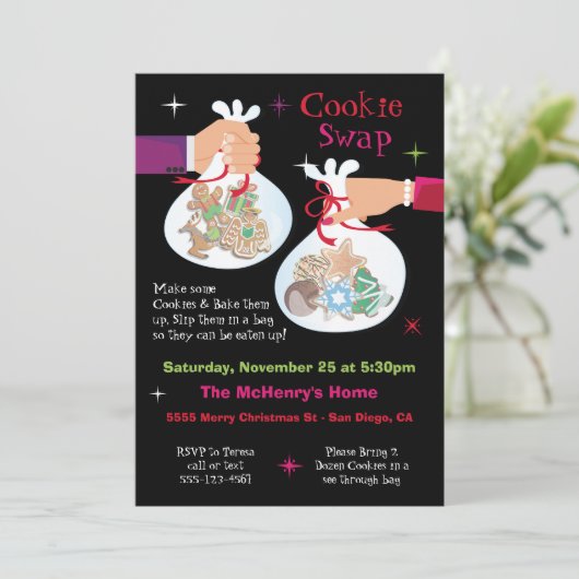 Retro Christmas Cookie Swap Exchange Einladung (Stehend Vorderseite)