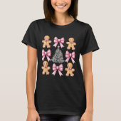 Retro Christmas Coquette Bow Pink Gingerbrot Mann T-Shirt (Vorderseite)