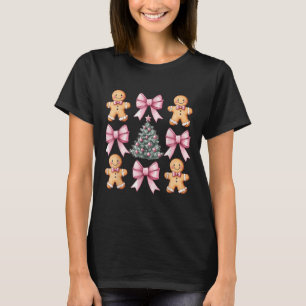 Retro Christmas Coquette Bow Pink Gingerbrot Mann T-Shirt