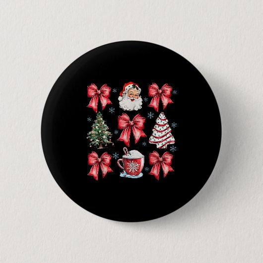 Retro Christmas Coquette Bow Santa Coffee Cake Hol Button (Vorderseite)
