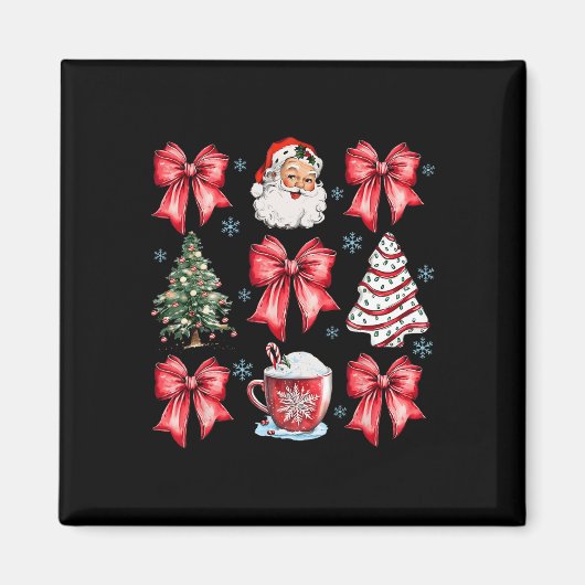 Retro Christmas Coquette Bow Santa Coffee Cake Hol Magnet (Vorne)