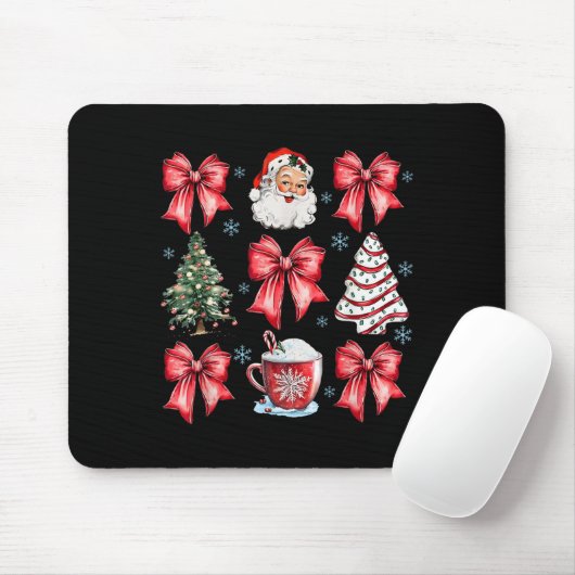 Retro Christmas Coquette Bow Santa Coffee Cake Hol Mousepad (Mit Mouse)