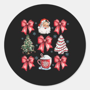 Retro Christmas Coquette Bow Santa Coffee Cake Hol Runder Aufkleber