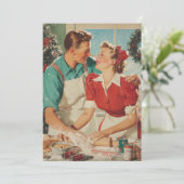Retro Christmas Couple Baking Love Karte (Stehend Vorderseite)