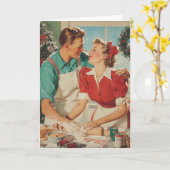 Retro Christmas Couple Baking Love Karte (Gelbe Blume)
